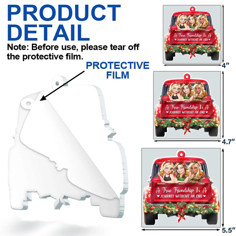 Gift For Bestie, Christmas, Love - A Journey Without An End 3D Effect Bestie Red Truck - Personalized Custom Shaped Acrylic Ornament