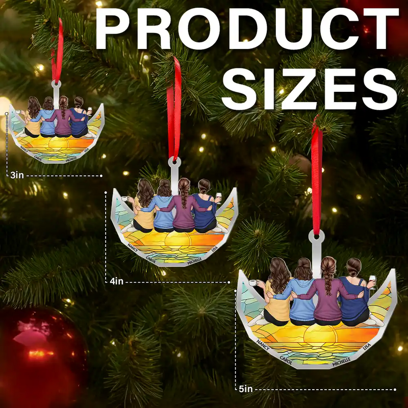 Gift For Bestie, Gift For Sisters, Love, Christmas - Besties Friends Sitting On The Moon Sister Forever - Personalized Metal Ornament