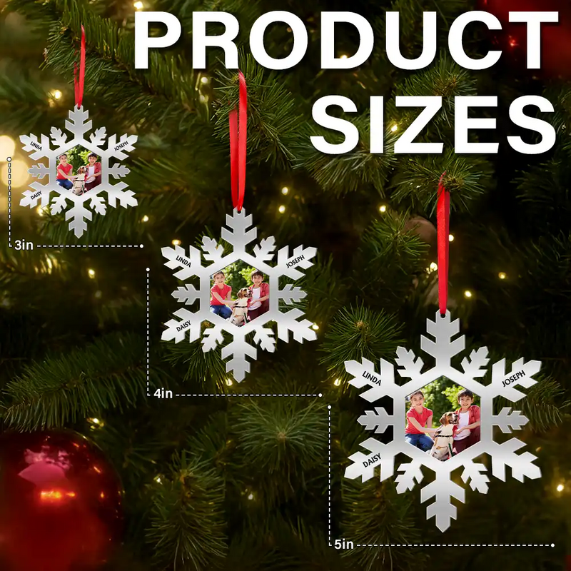 Family, Custom Photo, Christmas, Happy - Custom Photo Snowflake For Family, Bestie, Pet Lover - Personalized Metal Ornament