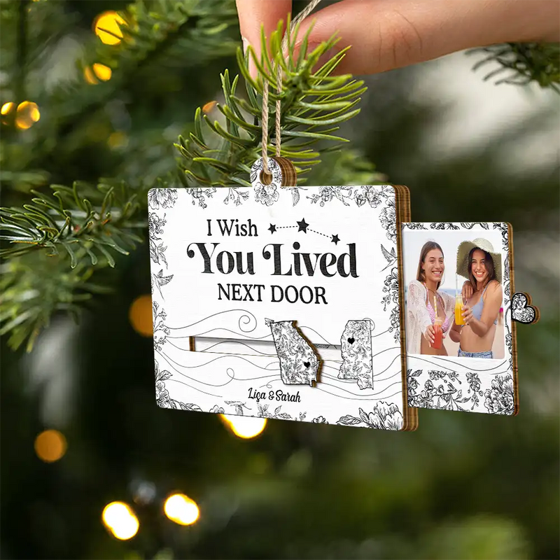 Gift For Bestie,Gift For Sisters,Love,Christmas - Custom Photo Bestie Long Distance The Miles Don't Matter - Personalized Wooden Slide Ornament
