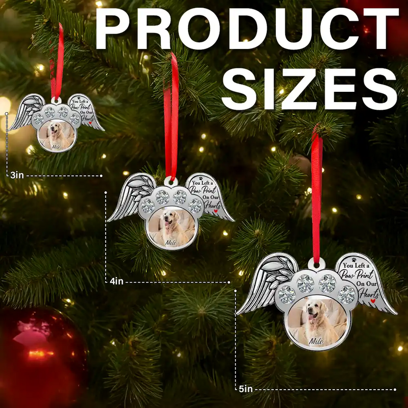 Pet Lovers,Custom Photo,Christmas,Sad - Custom Photo You Left A Paw Print On My Heart Printed Gemstones - Personalized Metal Ornament