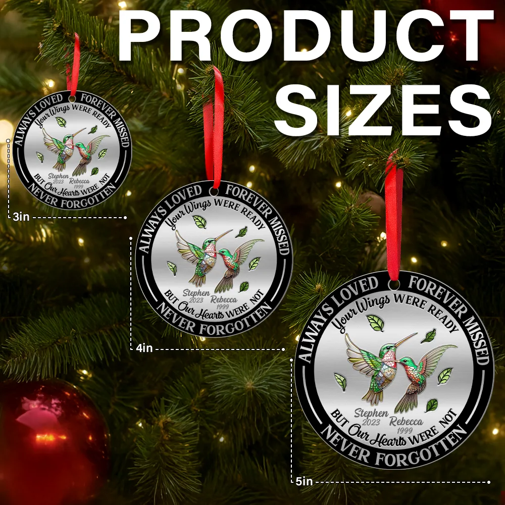 Memorial, Love, Christmas - Memorial Always Loved Never Forgotten Gemstone Effect - Personalized Metal Ornament