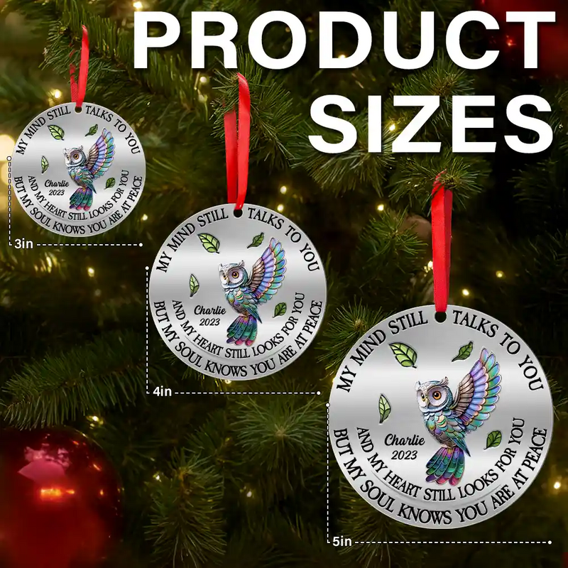 Memorial,Christmas,Family,Parents,Gift For Grandparents,Sad - Memorial My Mind Still Talks To You - Personalized Metal Ornament