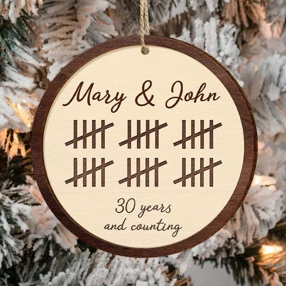 Wedding Anniversary,Gift For Couples,Gift For Husband,Gift For Wife,Happy - 5th Anniversary Wooden Anniversary Years And Counting - Personalized 2-Layered Wooden Ornament