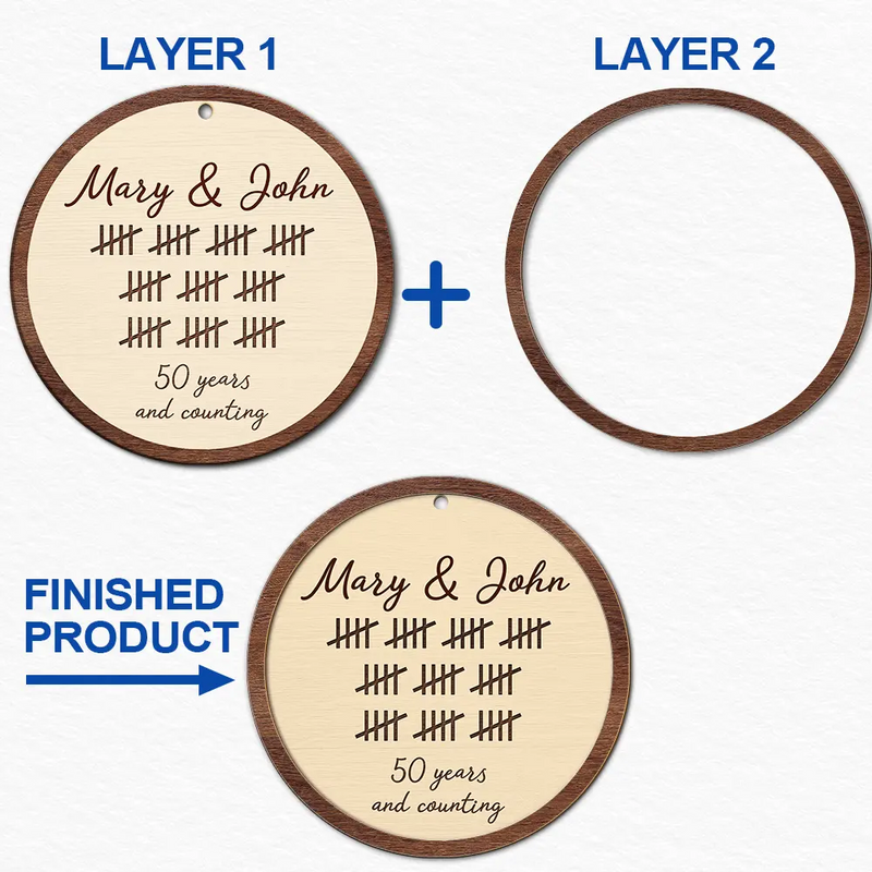 Wedding Anniversary,Gift For Couples,Gift For Husband,Gift For Wife,Happy - 5th Anniversary Wooden Anniversary Years And Counting - Personalized 2-Layered Wooden Ornament