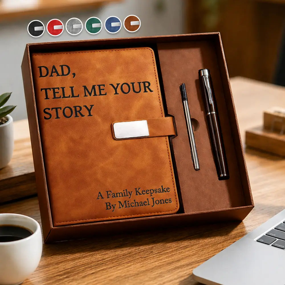 Gift For Yourself,Gift For Men,Parents,Gift For Father,Gift For Husband,Gift For Grandpa,Non-Eng,Sentimental - A Family Keepsake - Personalized Leather Notebook Set