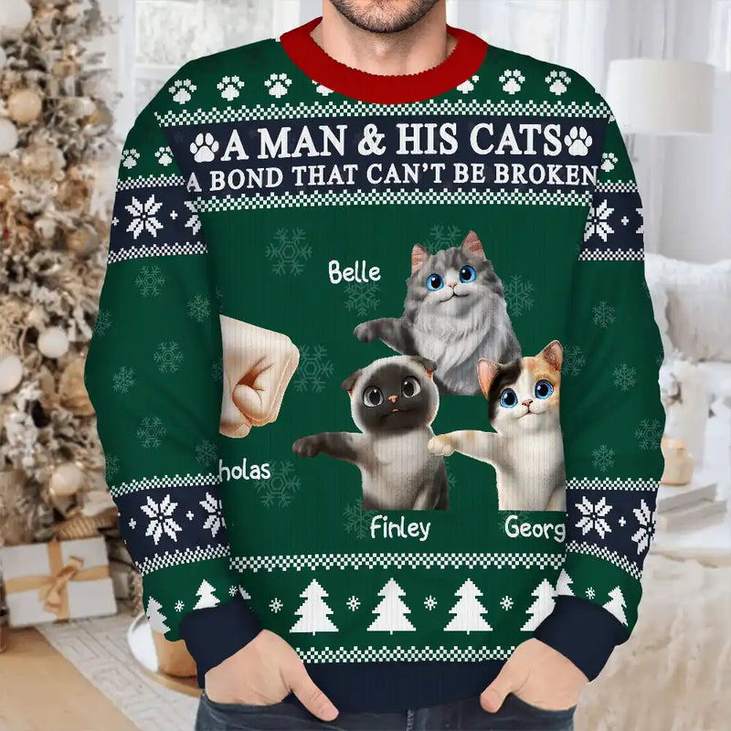 Funny,Cat Mom,Cat Lovers,Cat Dad,Christmas - A Bond That Can't Be Broken - Personalized Unisex Ugly Sweater