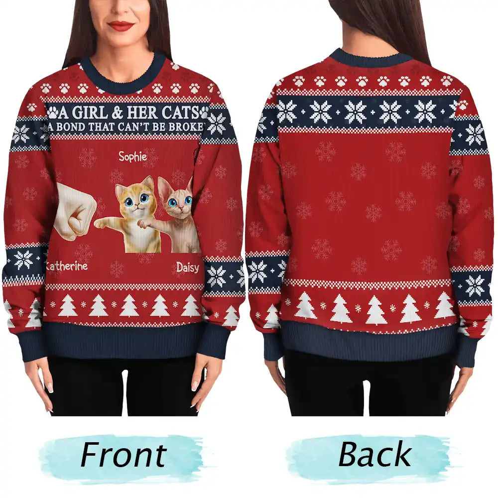 Funny,Cat Mom,Cat Lovers,Cat Dad,Christmas - A Bond That Can't Be Broken - Personalized Unisex Ugly Sweater