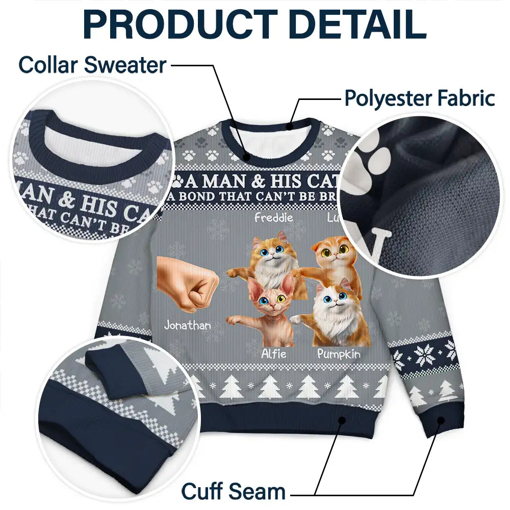 Funny,Cat Mom,Cat Lovers,Cat Dad,Christmas - A Bond That Can't Be Broken - Personalized Unisex Ugly Sweater