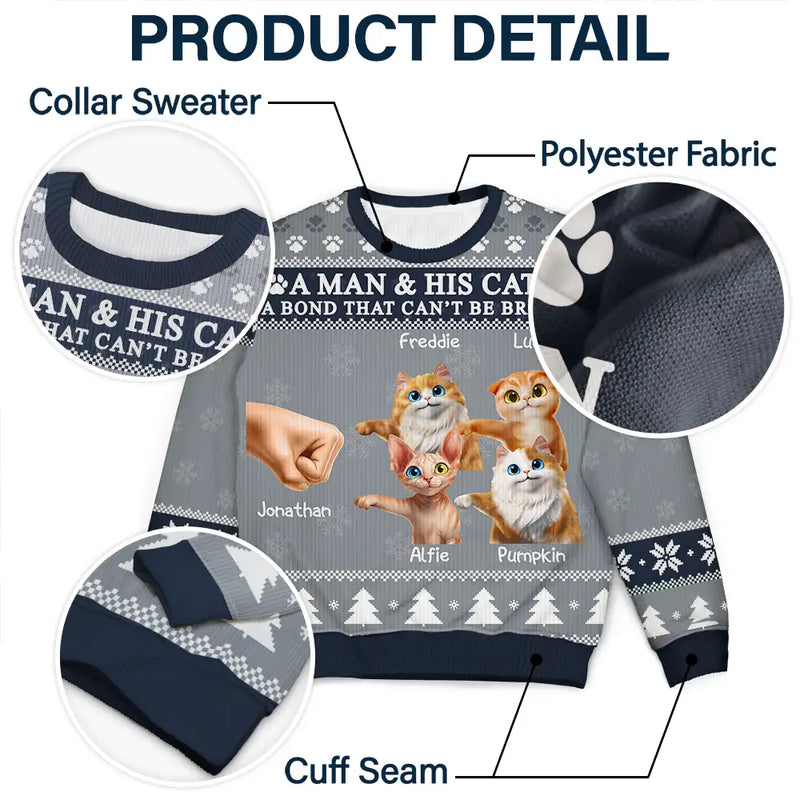 Funny,Cat Mom,Cat Lovers,Cat Dad,Christmas - A Bond That Can't Be Broken - Personalized Unisex Ugly Sweater