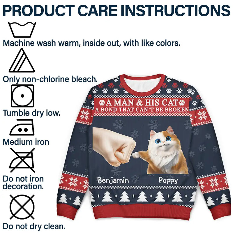 Funny,Cat Mom,Cat Lovers,Cat Dad,Christmas - A Bond That Can't Be Broken - Personalized Unisex Ugly Sweater