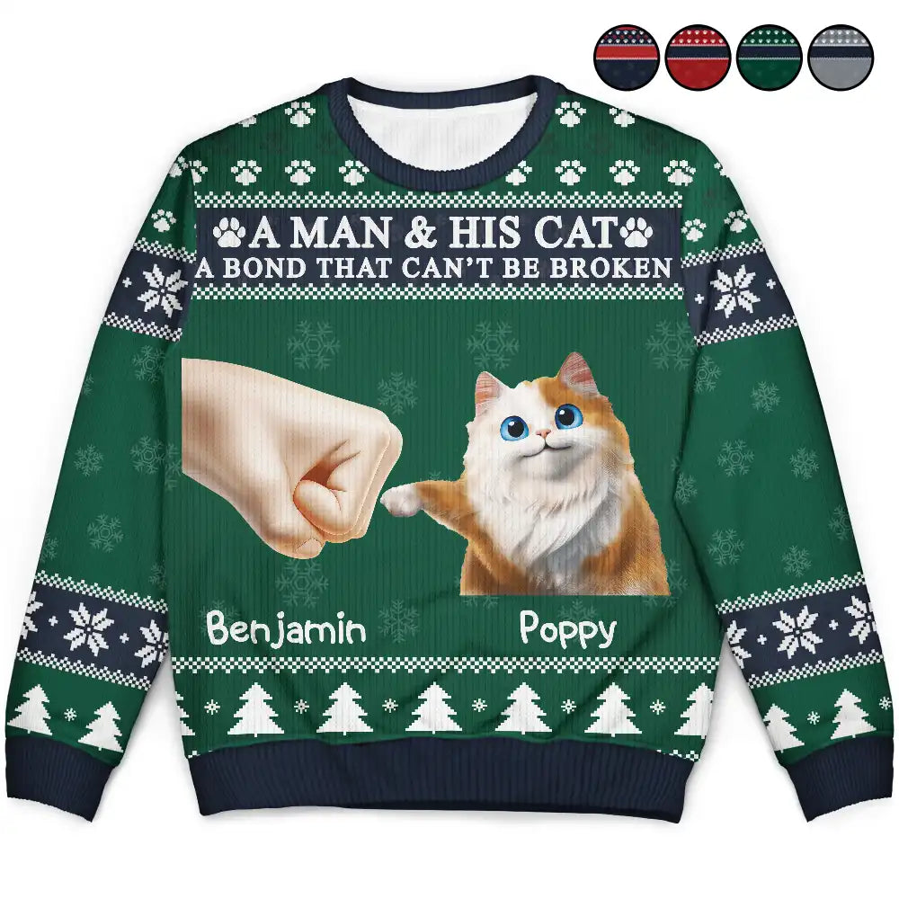 Funny,Cat Mom,Cat Lovers,Cat Dad,Christmas - A Bond That Can't Be Broken - Personalized Unisex Ugly Sweater