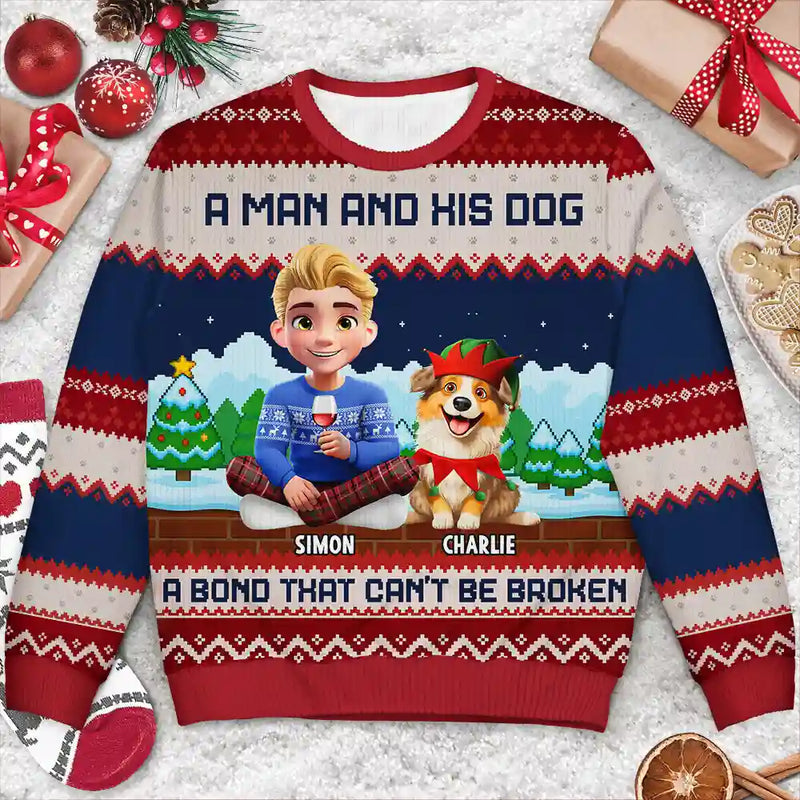 Dog Lovers,Dog Couple,Dog Mom,Dog Dad,Christmas,Top Market,Happy - A Bond That Can't Be Broken Dog Lover - Personalized Unisex Ugly Sweater
