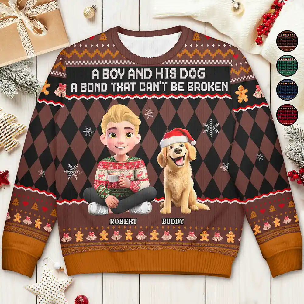 Pet Lovers,Pet Mom,Pet Dad,Dog Lovers,Dog Mom,Dog Dad,Happy,Christmas - A Bond That Can't Be Broken Dog Lover 3D Effect - Personalized Unisex Ugly Sweater