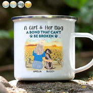 Happy,Dog Lovers,Pet Lovers,Gift For Women,Gift For Yourself,Dog Mom,Dog Dad - A Bond That Can't Be Broken Dog Mom Dog Dad - Personalized Enamel Mug