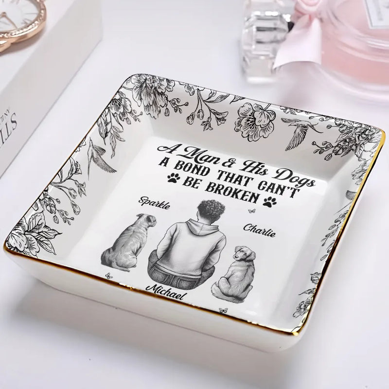 Dog Lovers, Pet Lovers, Cat Lovers, Love, Dog Mom - A Bond That Can't Be Broken Dog Toile - Personalized Ring Dish