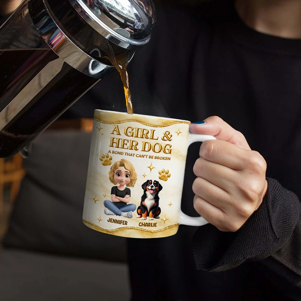 Pet Lovers,Pet Mom,Pet Dad,Dog Lovers,Dog Mom,Dog Dad,Happy - A Bond That Can't Be Broken Golden 3D Effect - Personalized White Edge-to-Edge Mug