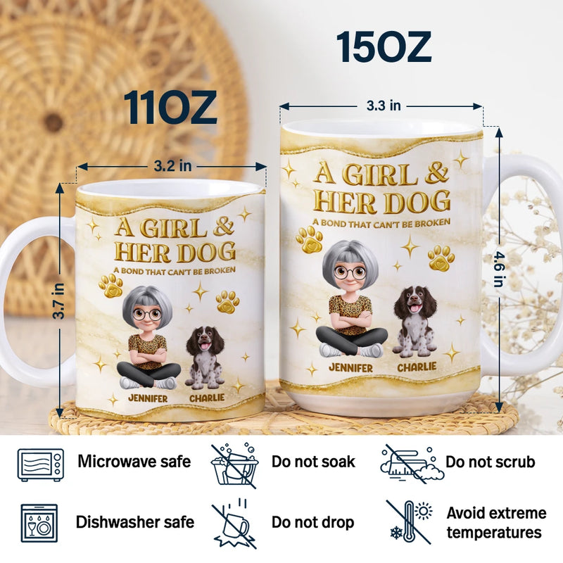 Pet Lovers,Pet Mom,Pet Dad,Dog Lovers,Dog Mom,Dog Dad,Happy - A Bond That Can't Be Broken Golden 3D Effect - Personalized White Edge-to-Edge Mug