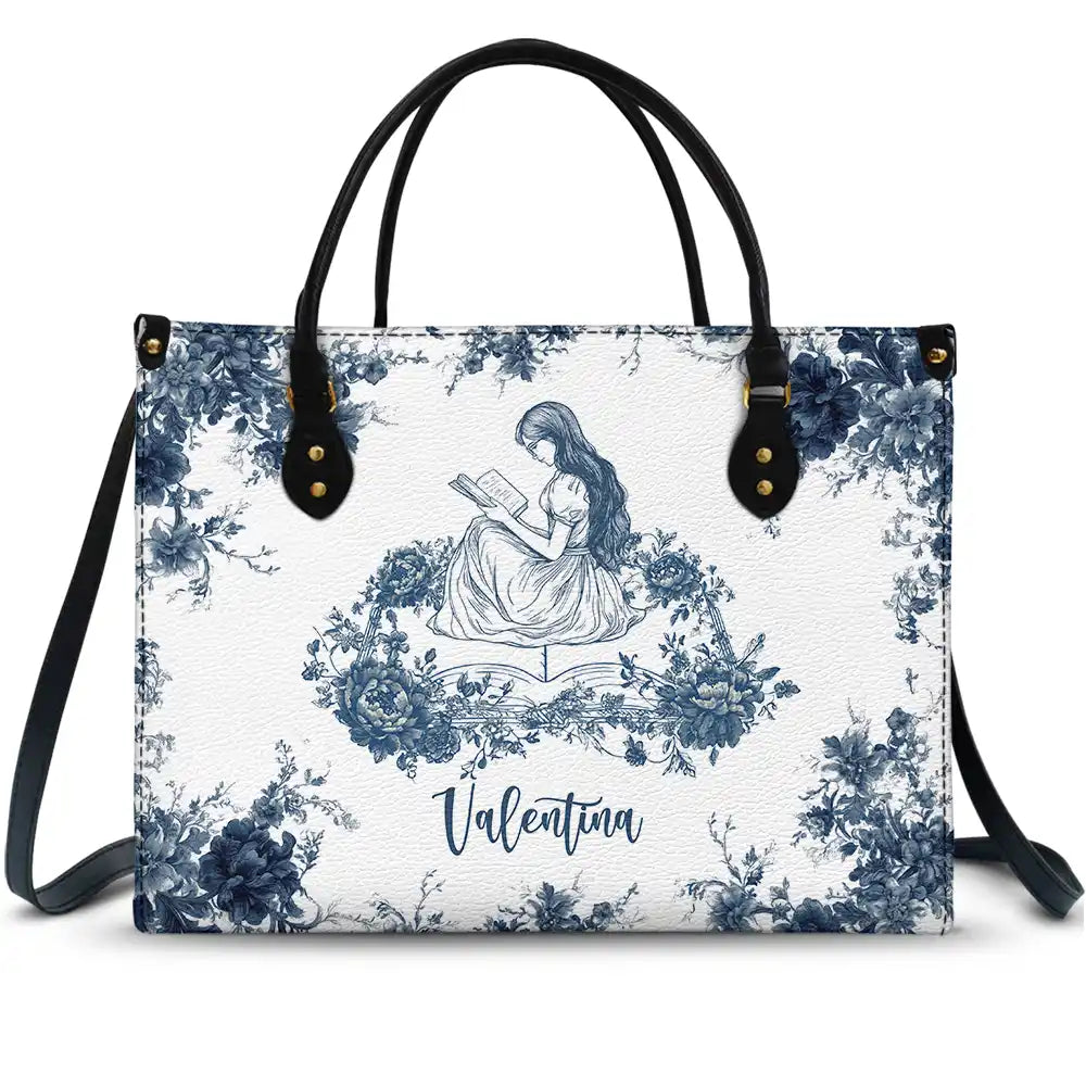 Teacher, Back To School, Reading, Gift For Women - A Chapter Of Chinoiserie Toile - Personalized Leather Bag