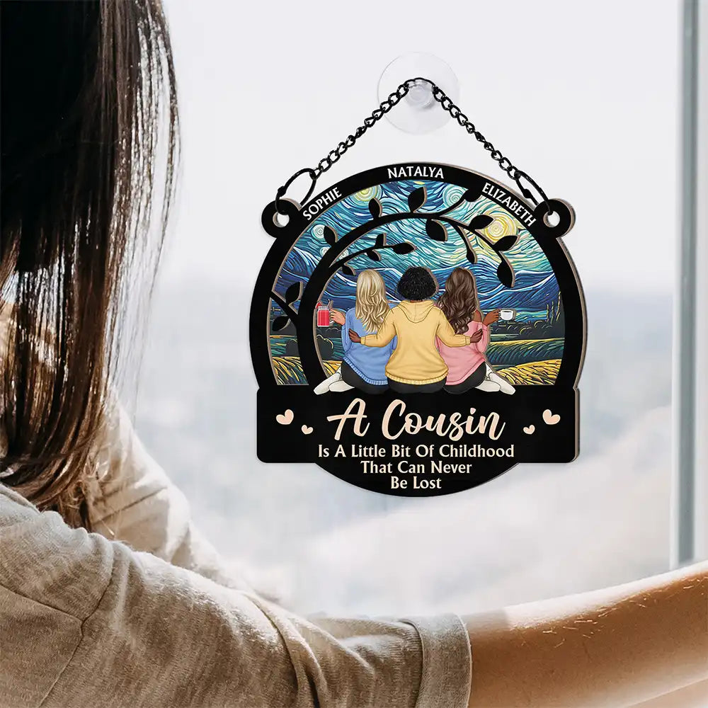 Gift For Sibling, Gift For Sisters, Happy, Christmas, Family, Gift For Brothers - A Cousin Is A Little Bit Of Childhood - Personalized Window Hanging Suncatcher Ornament