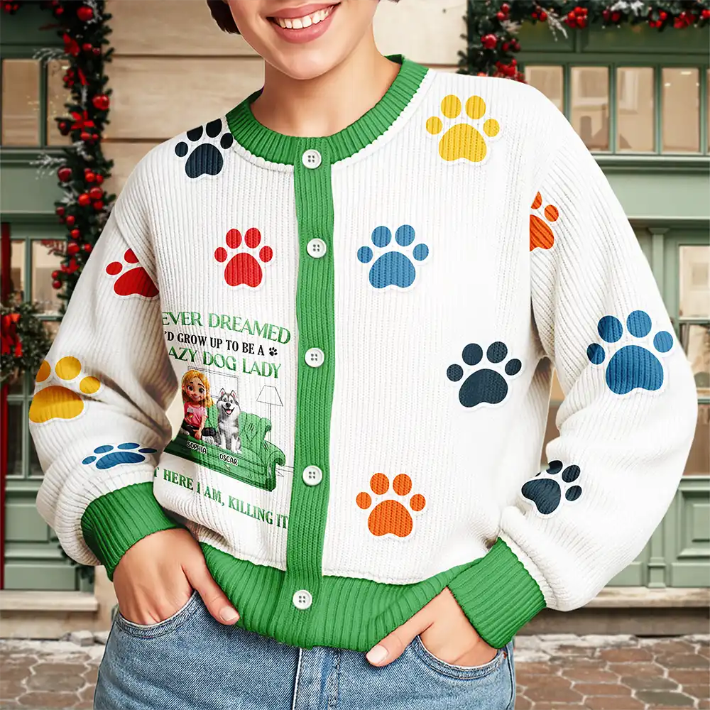 Dog Lovers,Happy - A Crazy Dog Lady - Personalized Cardigan