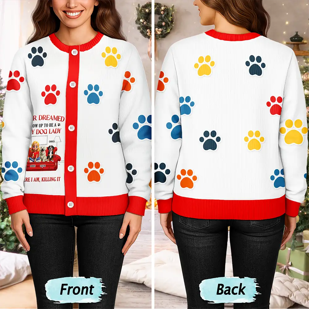 Dog Lovers,Happy - A Crazy Dog Lady - Personalized Cardigan