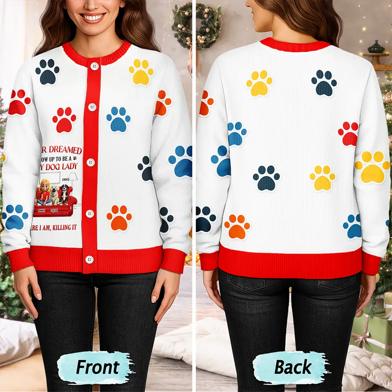 Dog Lovers,Happy - A Crazy Dog Lady - Personalized Cardigan