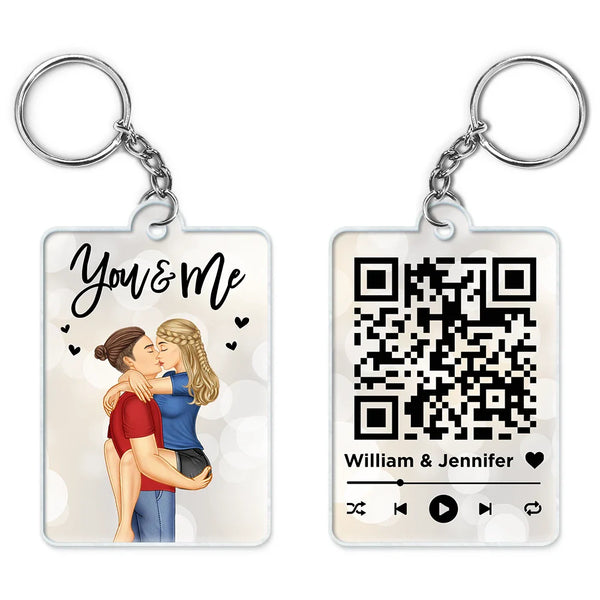 Code QR « You &amp; Me » pour couple - Porte-clés acrylique personnalisé 
