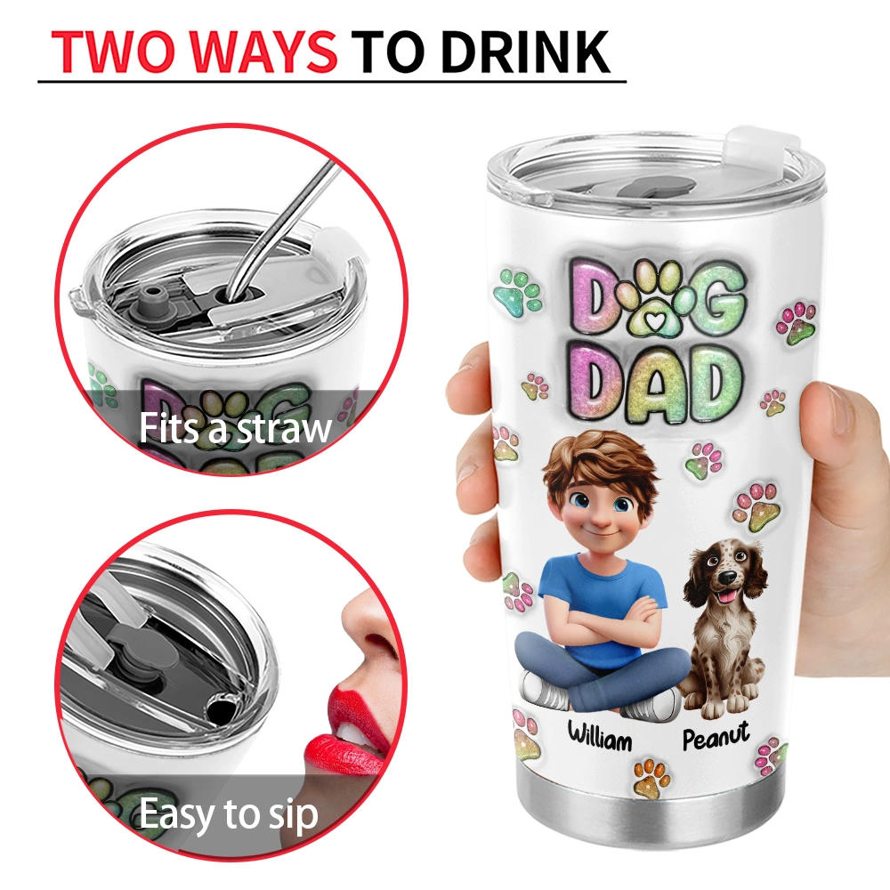 Pet Lovers,Pet Mom,Pet Dad,Dog Lovers,Dog Mom,Dog Dad,Happy,Non-Eng - Dog Mom Dog Dad Sitting - 3D Inflated Effect Printed Tumbler, Personalized Tumbler