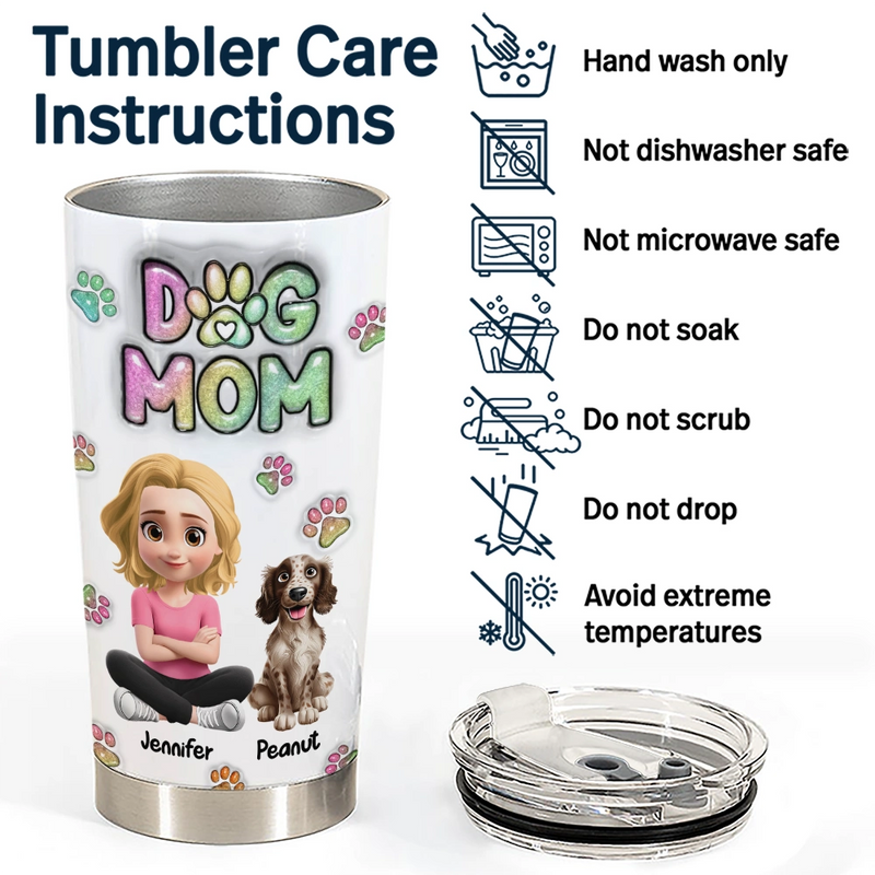 Pet Lovers,Pet Mom,Pet Dad,Dog Lovers,Dog Mom,Dog Dad,Happy,Non-Eng - Dog Mom Dog Dad Sitting - 3D Inflated Effect Printed Tumbler, Personalized Tumbler