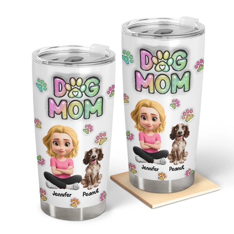 Pet Lovers,Pet Mom,Pet Dad,Dog Lovers,Dog Mom,Dog Dad,Happy,Non-Eng - Dog Mom Dog Dad Sitting - 3D Inflated Effect Printed Tumbler, Personalized Tumbler