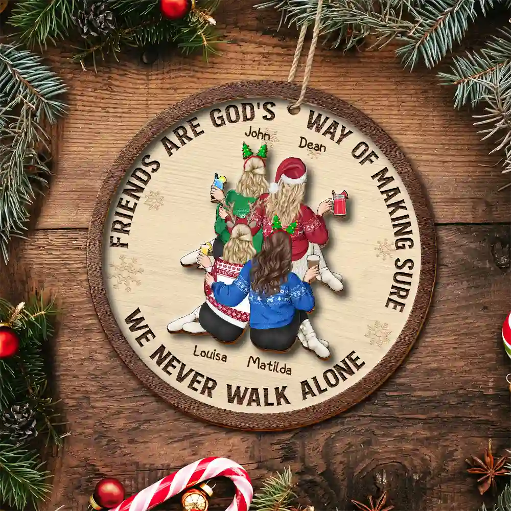 Gift For Bestie,Gift For Sisters,Gift For Women,Gifts For Colleagues,Happy,Christmas - A Friend Is God's Way - Personalized 2-Layered Wooden Ornament