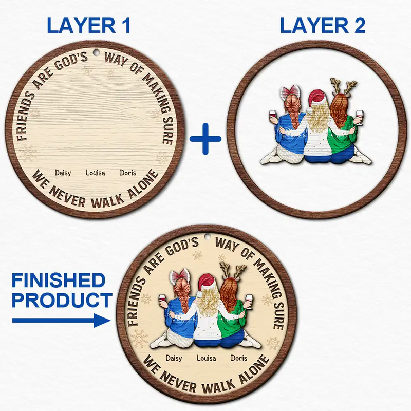 Gift For Bestie,Gift For Sisters,Gift For Women,Gifts For Colleagues,Happy,Christmas - A Friend Is God's Way - Personalized 2-Layered Wooden Ornament