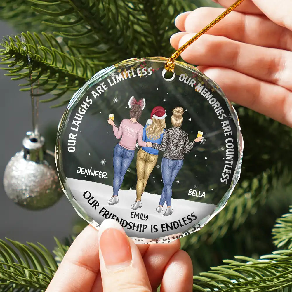 Gift For Bestie,Christmas,Happy - A Friend Is God's Way Of Making Sure - Personalized Circle Glass Ornament