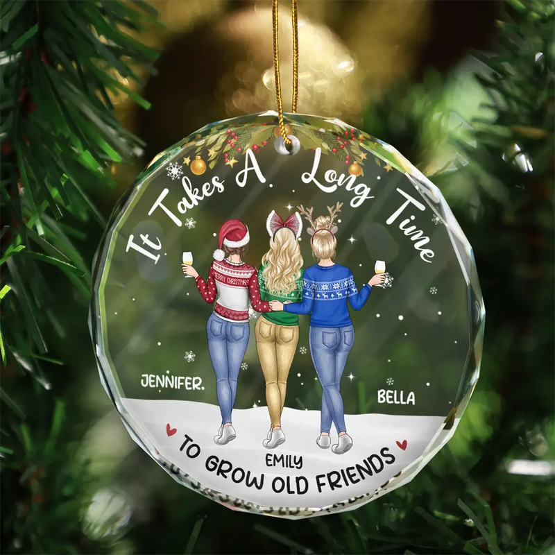Gift For Bestie,Christmas,Happy - A Friend Is God's Way Of Making Sure - Personalized Circle Glass Ornament