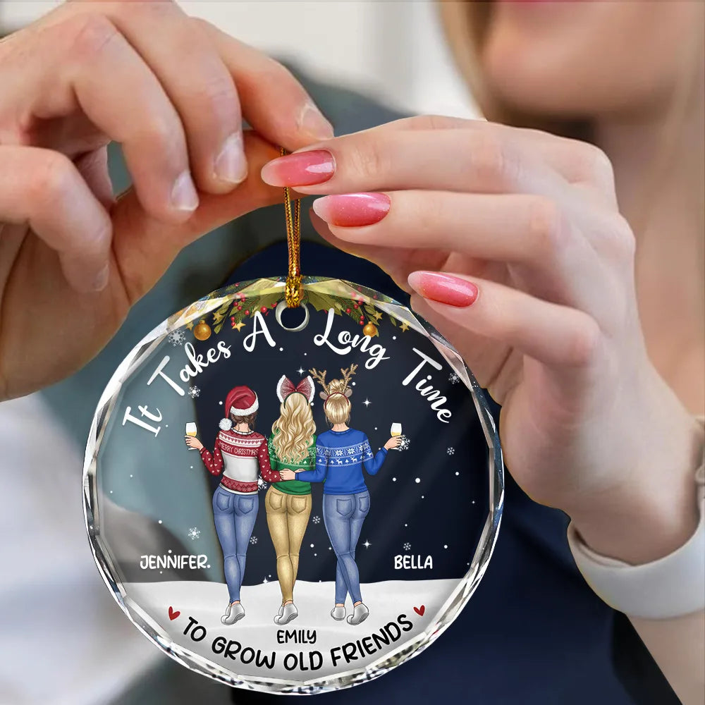 Gift For Bestie,Christmas,Happy - A Friend Is God's Way Of Making Sure - Personalized Circle Glass Ornament