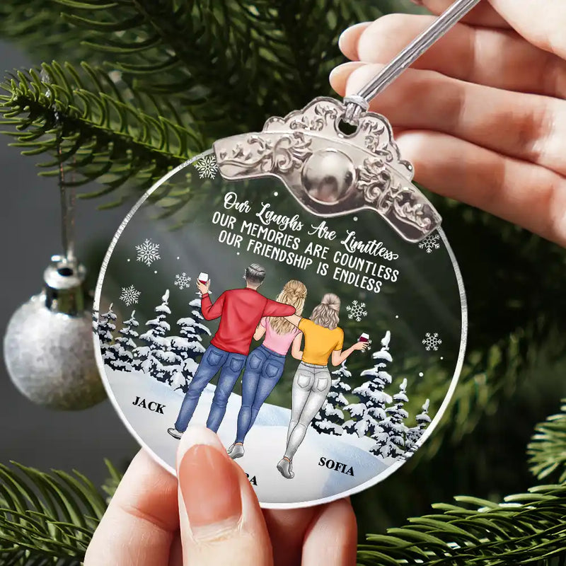 Gift For Bestie,Gift For Sisters,Happy,Gifts For Colleagues,Christmas - A Friend Is God's Way Of Making Sure We Never Walk Alone - Personalized Glass Ornament With Silver Cap