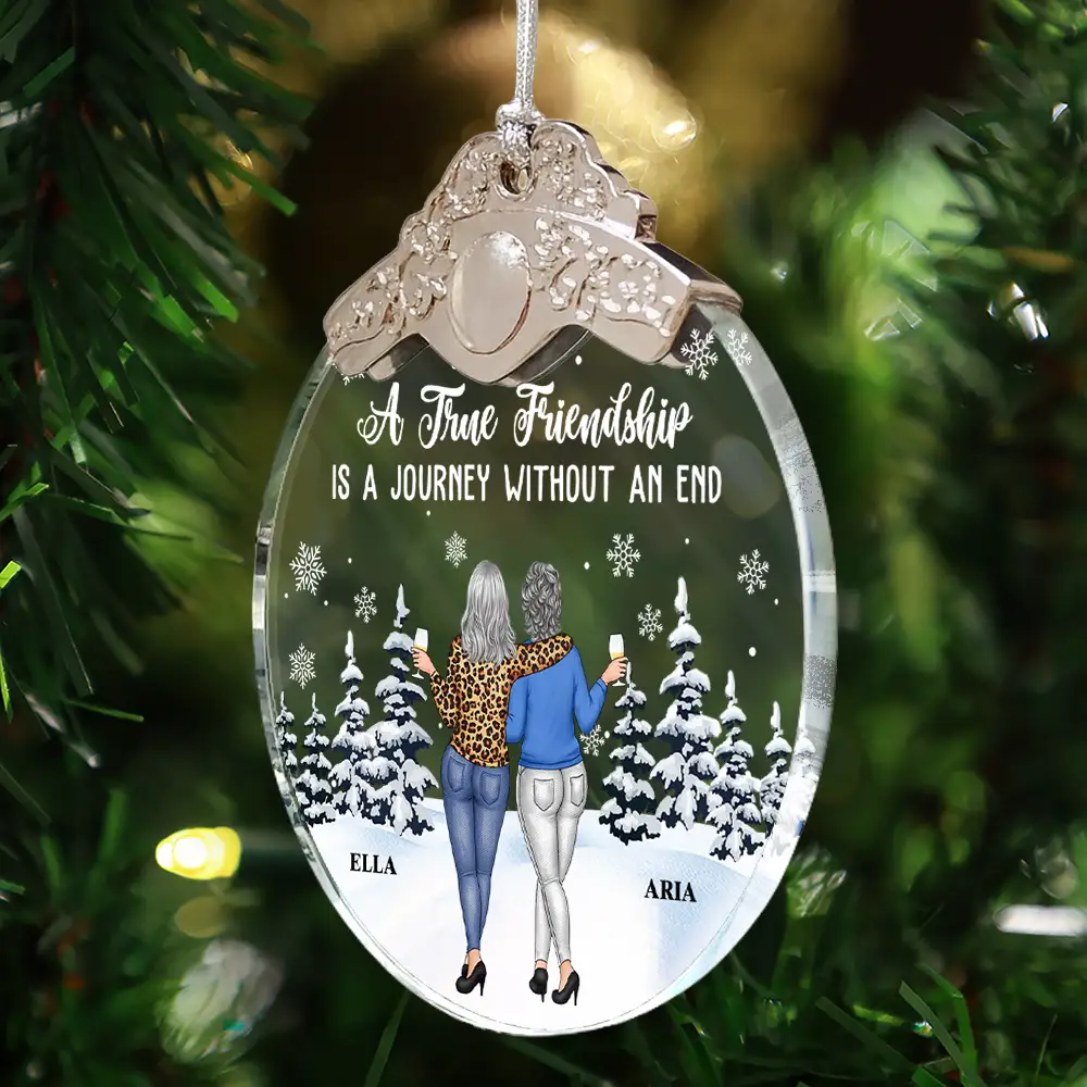 Gift For Bestie,Gift For Sisters,Happy,Gifts For Colleagues,Christmas - A Friend Is God's Way Of Making Sure We Never Walk Alone - Personalized Glass Ornament With Silver Cap
