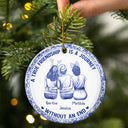 Gift For Bestie,Gift For Sisters,Christmas,Happy - A Friend Is God's Way Toile Besties - Personalized Circle Ceramic Ornament