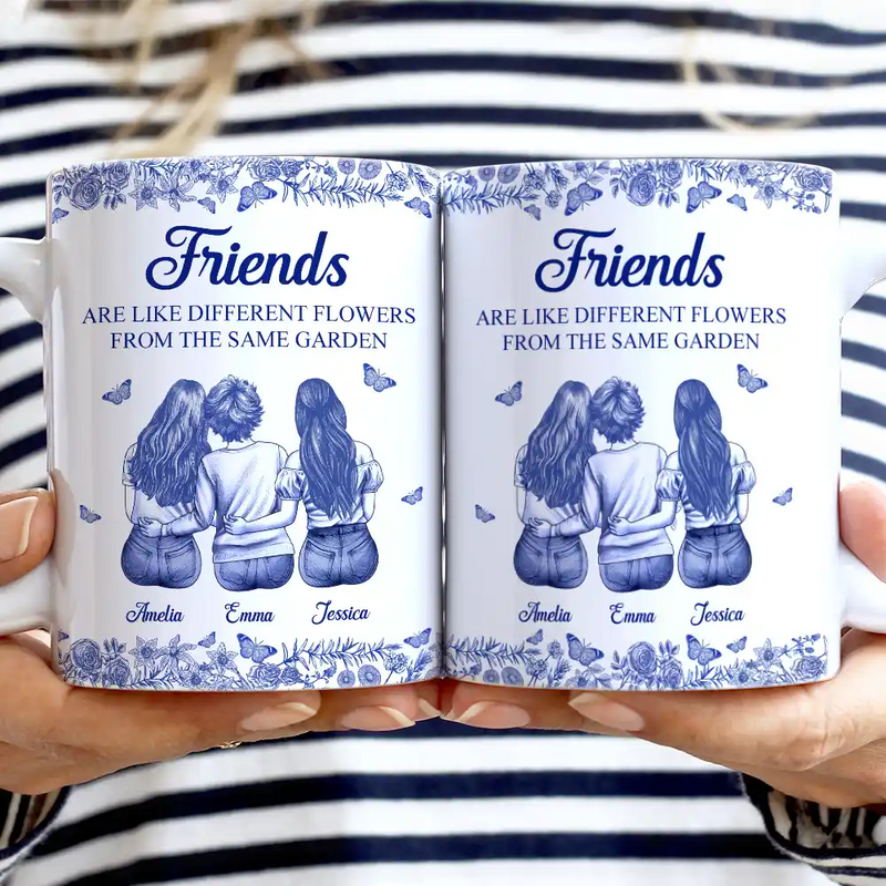 Gift For Bestie,Happy - A Friend Is God's Way Toile Pattern - Personalized White Edge-to-Edge Mug
