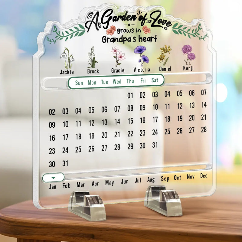 Family, Christmas, Gift For Mother, Gift For Grandma, Gift For Aunt - A Garden Of Love Grows In Heart - Personalized Acrylic Perpetual Desk Calendar