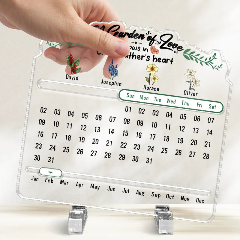 Family, Christmas, Gift For Mother, Gift For Grandma, Gift For Aunt - A Garden Of Love Grows In Heart - Personalized Acrylic Perpetual Desk Calendar
