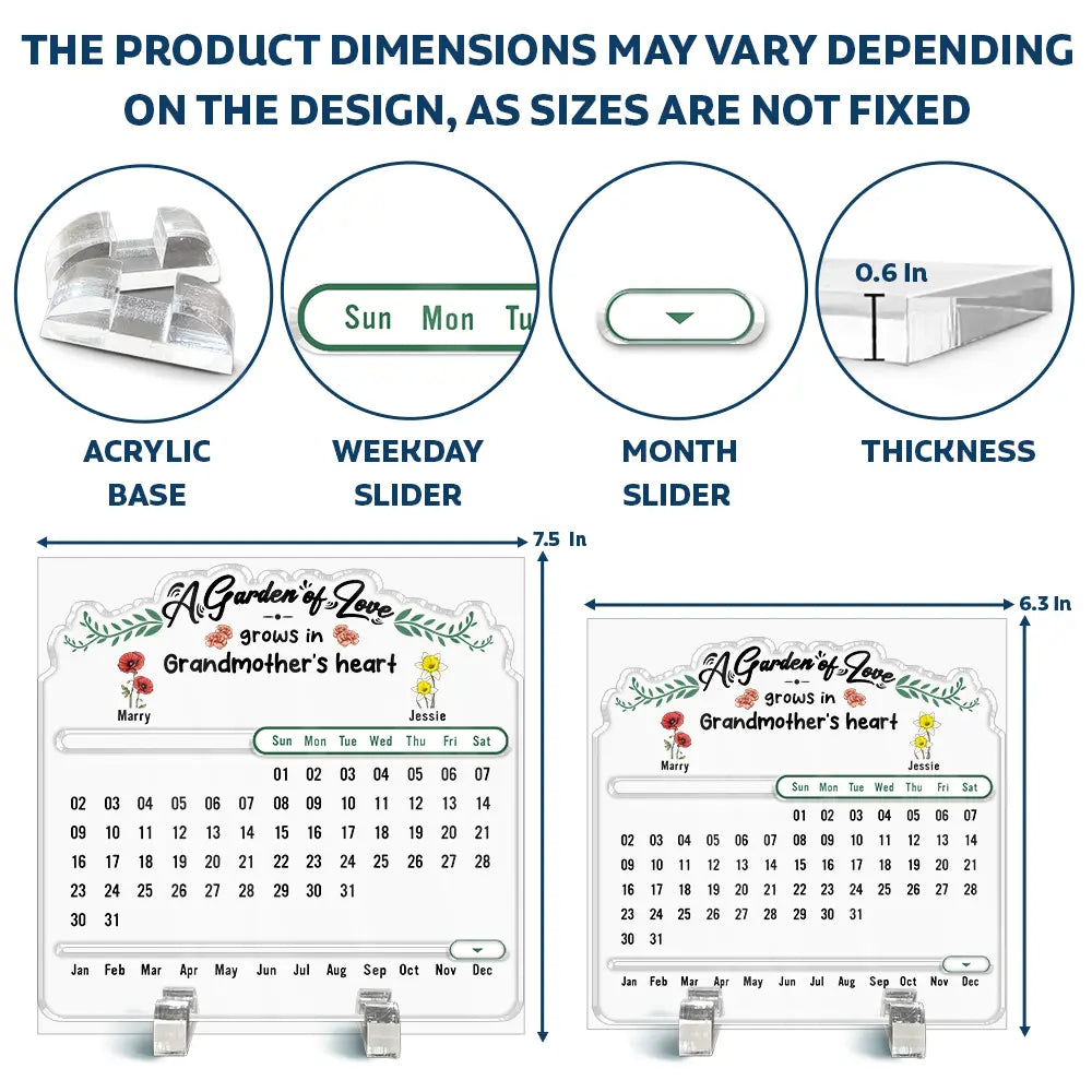 Family, Christmas, Gift For Mother, Gift For Grandma, Gift For Aunt - A Garden Of Love Grows In Heart - Personalized Acrylic Perpetual Desk Calendar