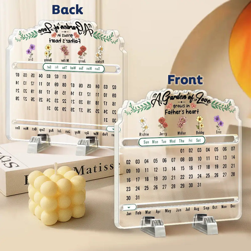 Family, Christmas, Gift For Mother, Gift For Grandma, Gift For Aunt - A Garden Of Love Grows In Heart - Personalized Acrylic Perpetual Desk Calendar