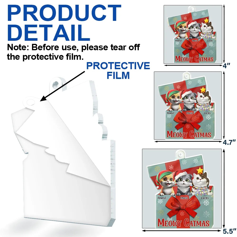 Cat Lovers,Cat Mom,Cat Dad,Happy,Christmas - A Gift Box Of Cat 3D Effect Cats Meowy Catmas - Personalized Custom Shaped Acrylic Ornament