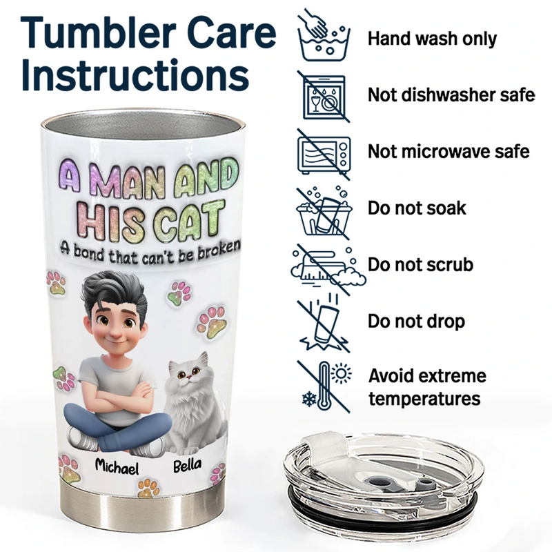 Pet Lovers, Pet Mom, Pet Dad, Cat Lovers, Cat Mom, Cat Dad, Happy - A Girl And Her Cat - 3D Inflated Effect Printed Tumbler, Personalized Tumbler