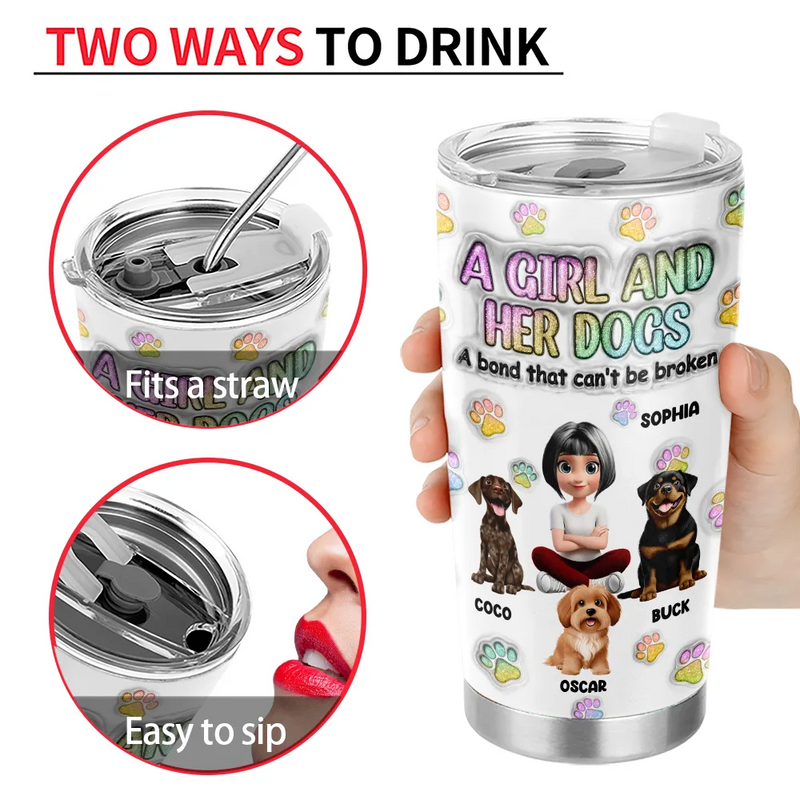 Pet Lovers,Pet Mom,Pet Dad,Dog Lovers,Dog Mom,Dog Dad,Happy - A Girl And Her Dog - 3D Inflated Effect Printed Tumbler, Personalized Tumbler