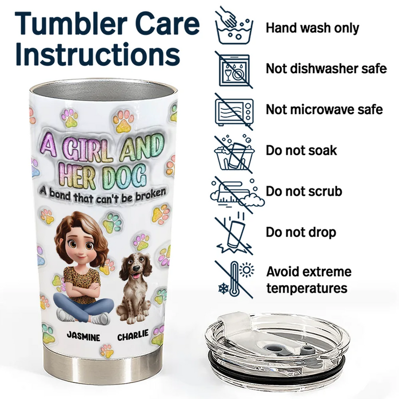 Pet Lovers,Pet Mom,Pet Dad,Dog Lovers,Dog Mom,Dog Dad,Happy - A Girl And Her Dog - 3D Inflated Effect Printed Tumbler, Personalized Tumbler