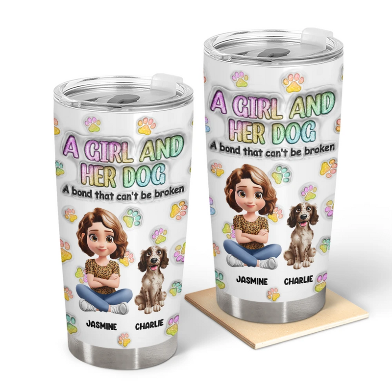Pet Lovers,Pet Mom,Pet Dad,Dog Lovers,Dog Mom,Dog Dad,Happy - A Girl And Her Dog - 3D Inflated Effect Printed Tumbler, Personalized Tumbler