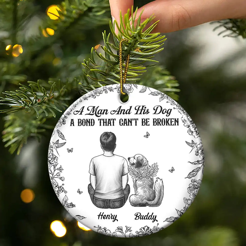 Pet Lovers,Pet Mom,Pet Dad,Dog Lovers,Dog Mom,Dog Dad,Happy,Christmas - A Girl And Her Dog A Bond That Can't Be Broken - Personalized Circle Ceramic Ornament
